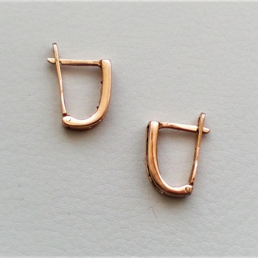 Russian Ukrainian 14K 585 Rose Pink Gold 0.15CT White Pink CZ Cluster EARRINGS